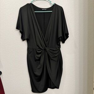 Shein Black Front Knot Slit Black Short Sleeve Dress. Size Large (8-10)